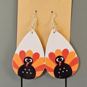 Thanksgiving Turkey Teardrop Dangle Earrings Faux Leather Fall Autumn New